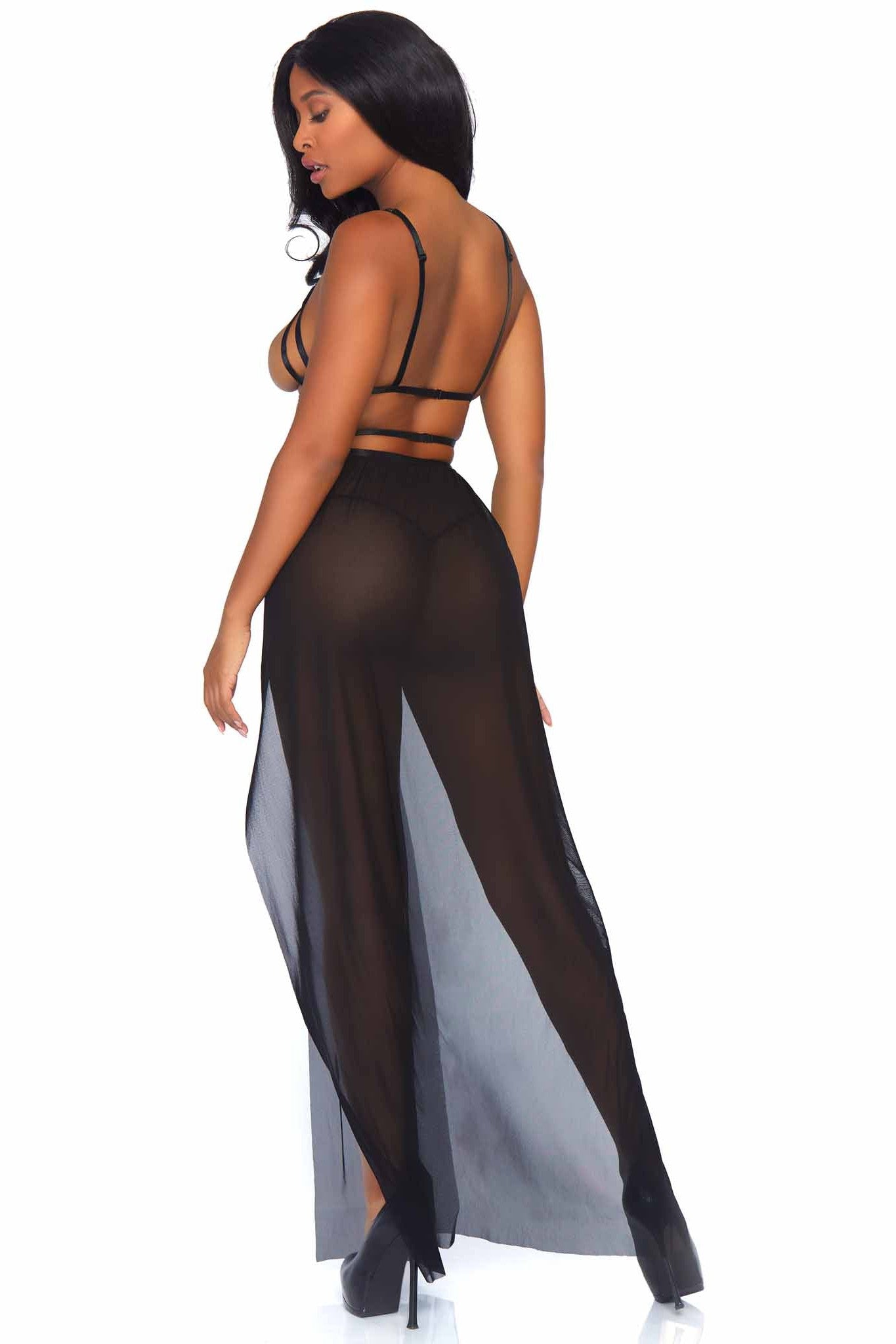 2 Piece Cage Strap Open Bodice Maxi Dress & Matching G-String